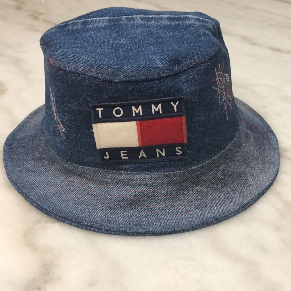 Handmade 90’s Tommy Jeans Repurposed Denim Bucket Hat Large Logo